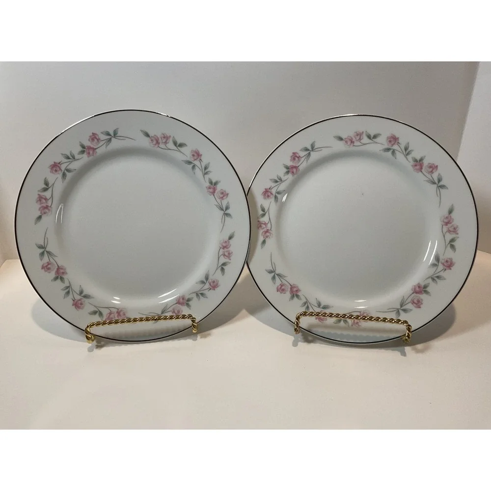 Rose‎ China Japan Nancy Rose Floral Silver Rim Dinner Plates Set of 6